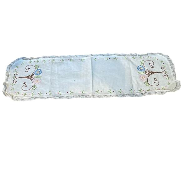 Vintage Handsewn Embroidered Floral Dresser Scarf Table Runner - Picture 3 of 13
